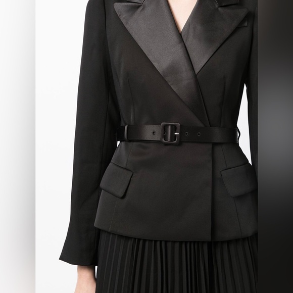 Self-Portrait Tailored Crepe and Chiffon Midi Dress in Black - Picture 7 of 16